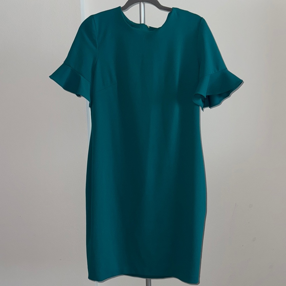 Calvin Klein Blue Ruffled Sheath Dress